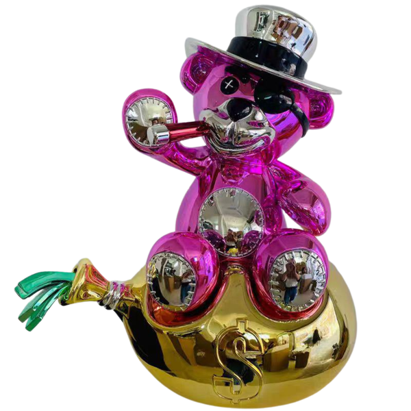 MOGUL Rosa — scultura orso magnate cromata