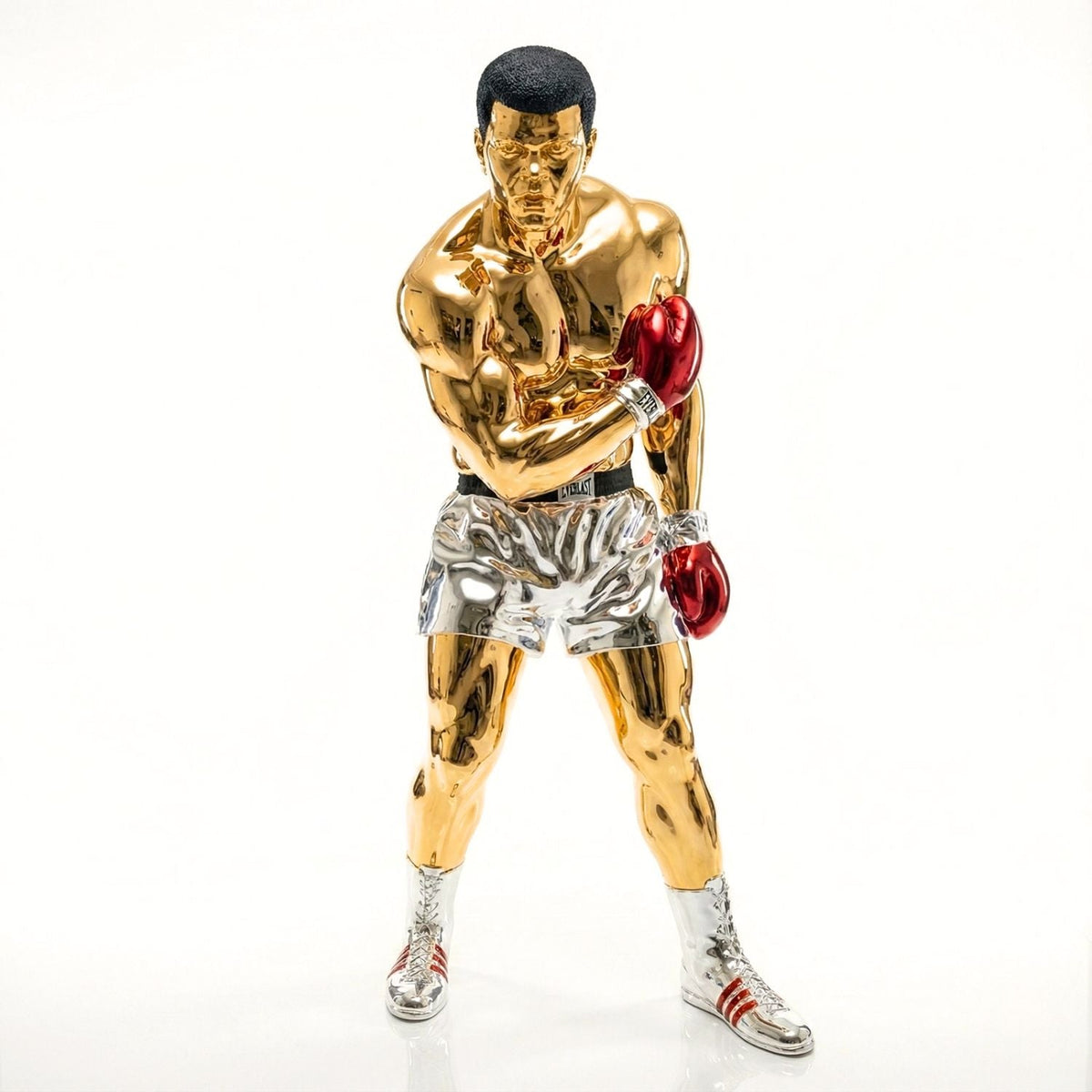LEGGENDA — chrome sculpture, gold boxer