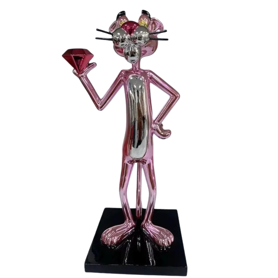 PANTERA — escultura cromada de pantera con gema