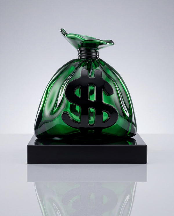 JACKPOT — Green scultura sacco di soldi verde con dollaro nero su base nera